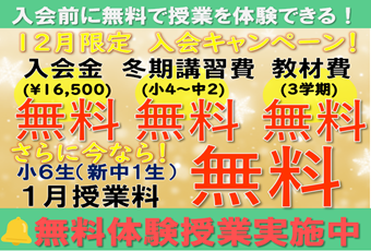 【12月限定キャンペーン】無料体験授業！期間限定入会特典も！